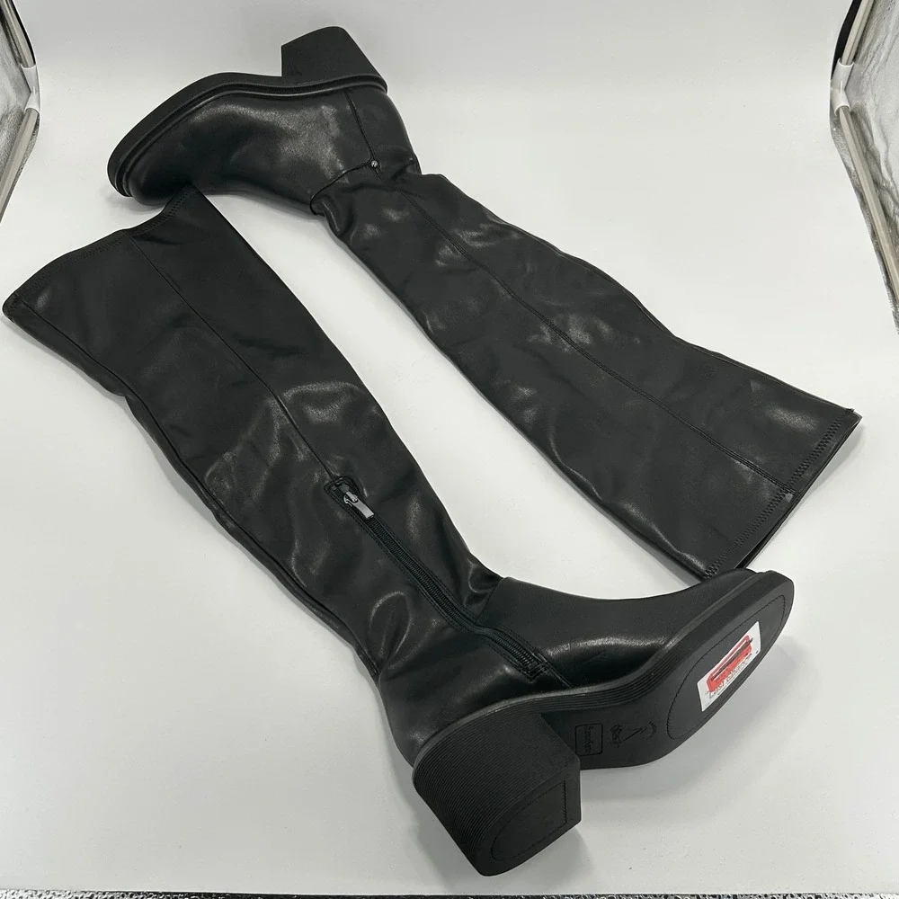 Franco Sarto Size 7.5 Black Over the Knee Boots Platform Square NEW Kelly‎ $170